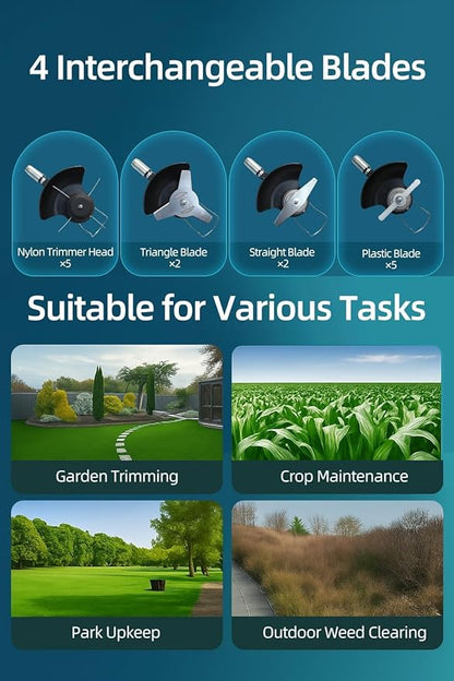 Cordless String Trimmer, Weed Wacker, Nylon Trimmer Head as Its Core Cutting Accessory, Telescopic Shaft and Foldable, 2 x Batteries, String Trimmer Cordless, Black