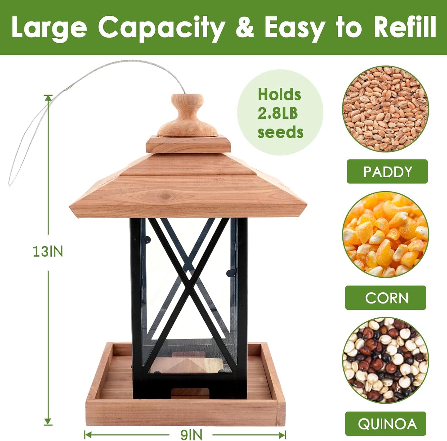 Metal Bird Feeders for Outdoors Hanging Heavy Duty Metal Squirrel Proof Wild Bird Feeders for Garden Yard Outside Decoration 2.8LB Large Capacity Birdfeeder