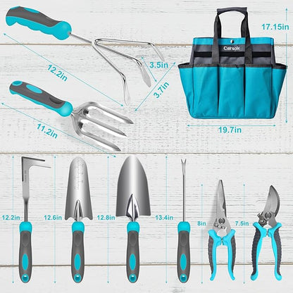 Gardening Tools, Carsolt 10 Piece Heavy Duty Stainless Steel Garden Tools Set with Ergonomic Rubber Handle. Variety of Gardening Hand Tools with Gift Box Ideal Garden Gifts for Women