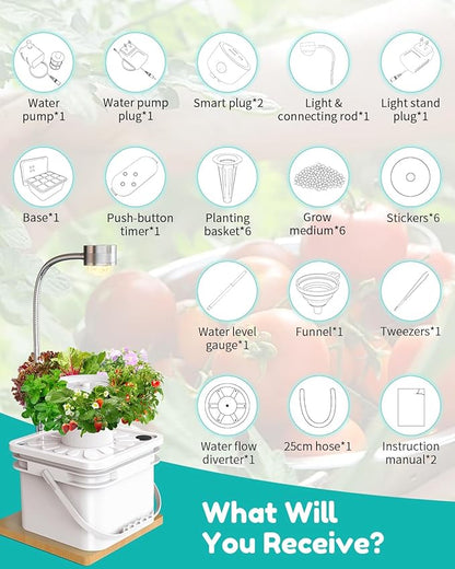 Indoor Herb Garden Growing System Kit, 6 Pods Hydroponics System with LED Grow Light, Hydroponic Planter for Home Kitchen Windowsill, White