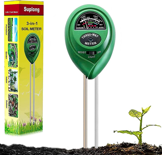 Suplong 3-in-1 Soil Moisture Meter, Upgraded Stainless Steel Probe Soil pH/Light/Moisture Meter for Plants, Soil Tester for Garden, Farm, Lawn, Indoor & Outdoor (No Battery Needed)