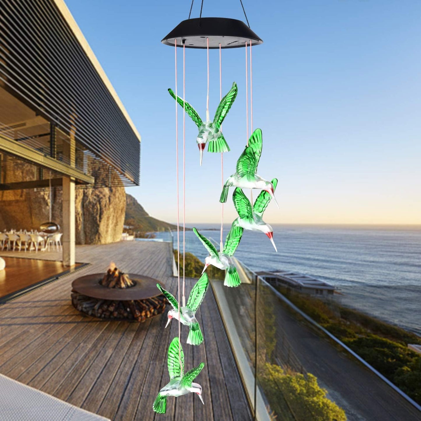 SIX FOXES Wind Chime, Solar Hummingbird Wind Chimes Outdoor/Indoor,Birthday Gifts for Mom Grandma,Mother Outdoor Decor,Yard Decorations,Memorial Wind Chimes,Mom's Best Gifts,