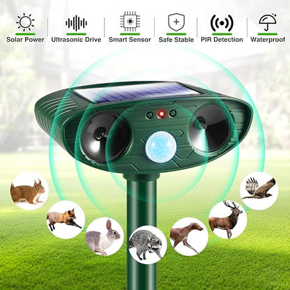 4Pack Solar Ultrasonic Animal Repellent Outdoor Deer Repellent Devices with Motion Detection Dog Squirrel Raccoon Cat Deterrent,2025 Keep Rodent Chipmunk Rabbit Away for Yard Garden Lawn