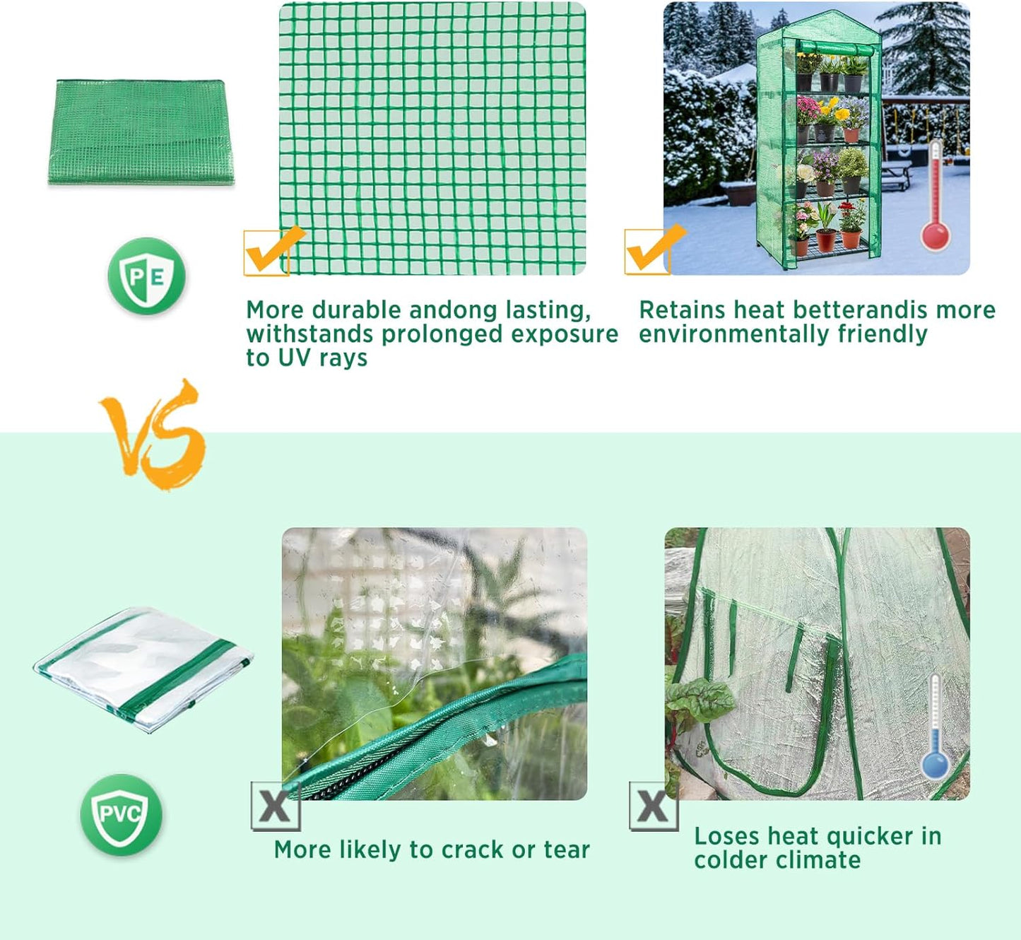 EAGLE PEAK 4-Tier Mini Greenhouse Portable Green House with Shelves & Weather-Resistant PE Cover, Small Greenhouse for Seedlings & Gardening Gifts, 27x19x64 in, Clear/Green