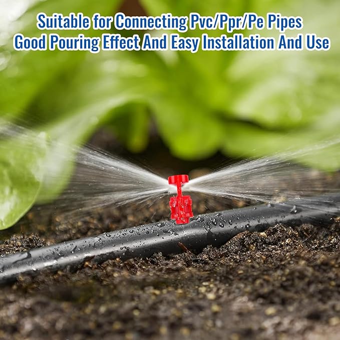 180Pcs Drip Irrigation Emitters, 3 Color Heads Irrigation Misting Sprinkler, Refraction Micro Sprayer Applicable for Lawn Watering System(90/180/360 Degrees)