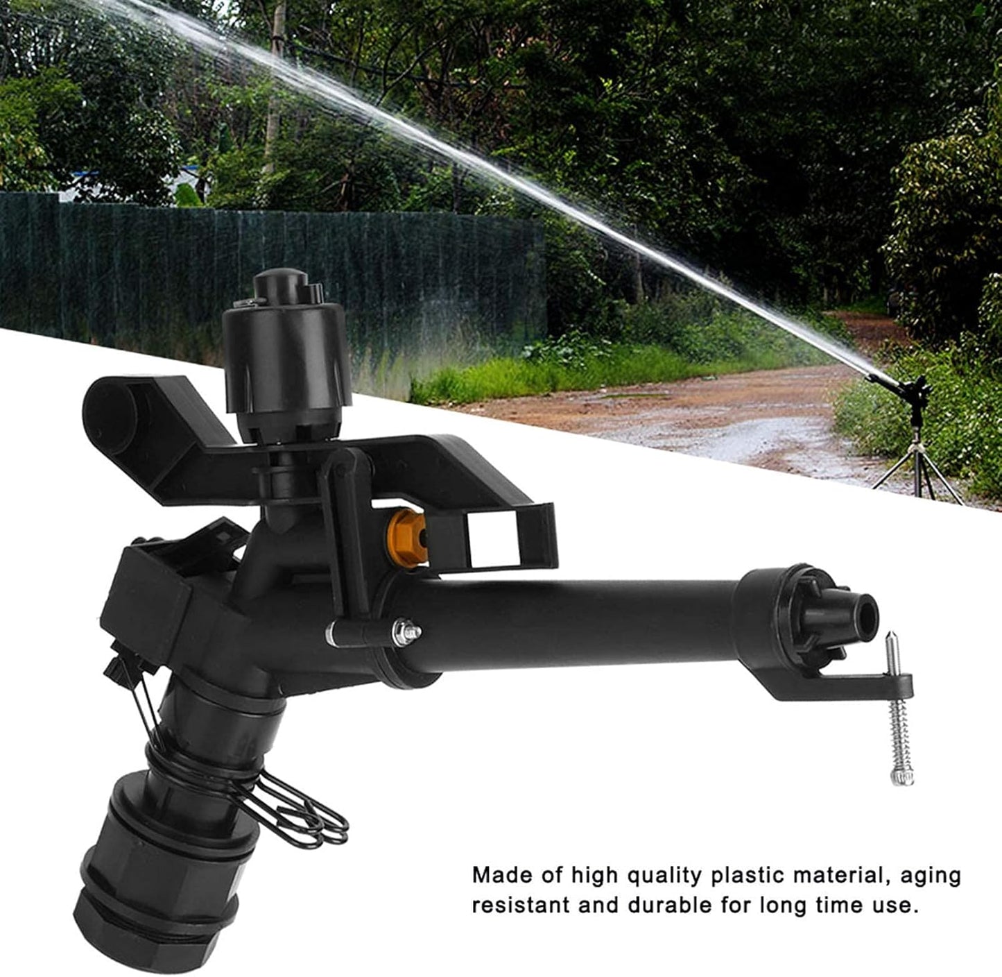 Rocking Arm Sprinkler, 1.5in DN40 to 1in DN25 Female Thread Adjustable 360 Degree Rotating Rocking Arm Impact Mini Sprinkler with Nozzle Set