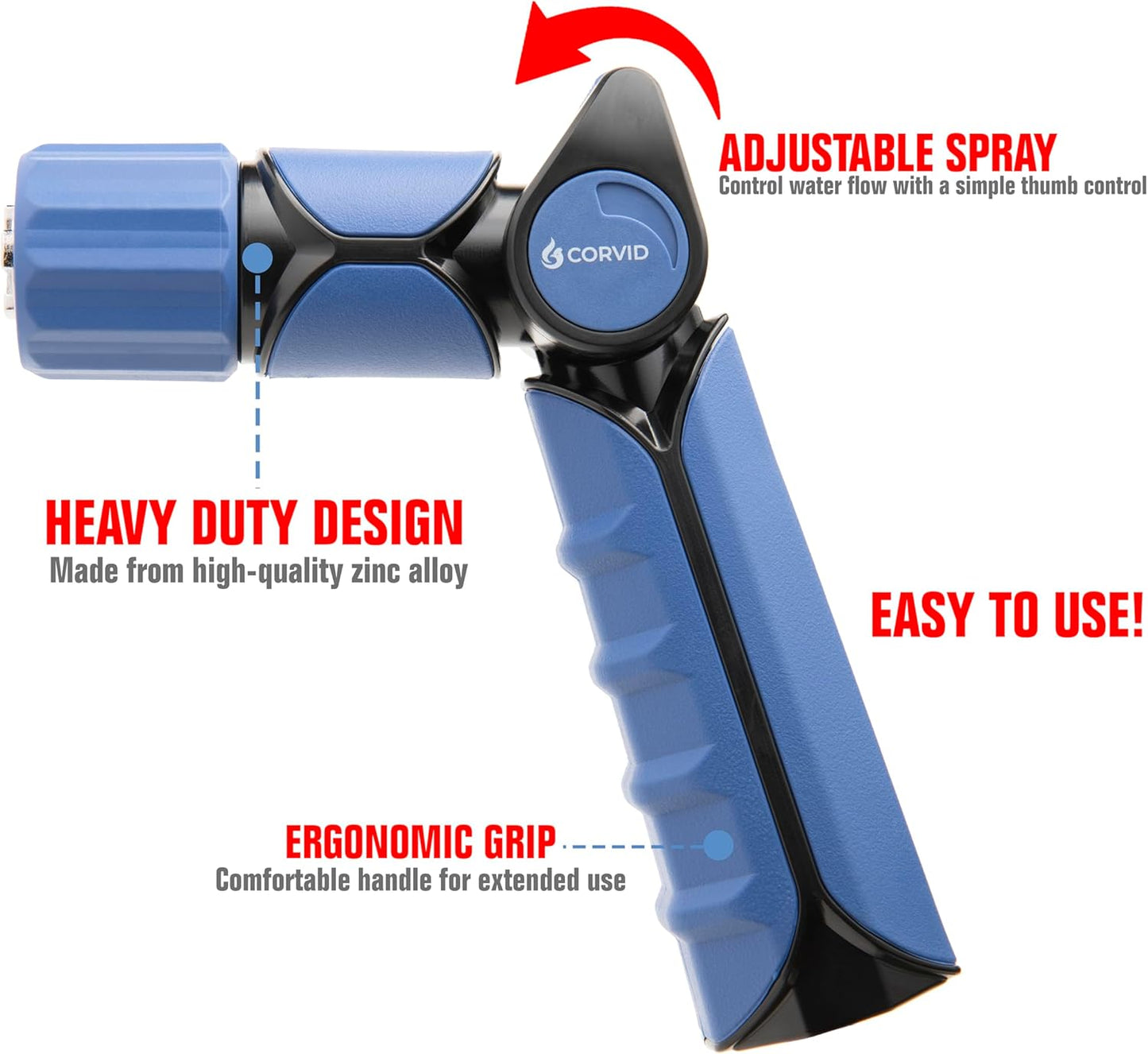 3-Pack Corvid Thumb Control Adjustable Nozzle - Heavy-Duty, Durable, 1-Pattern Spray for Watering, Cleaning, and More