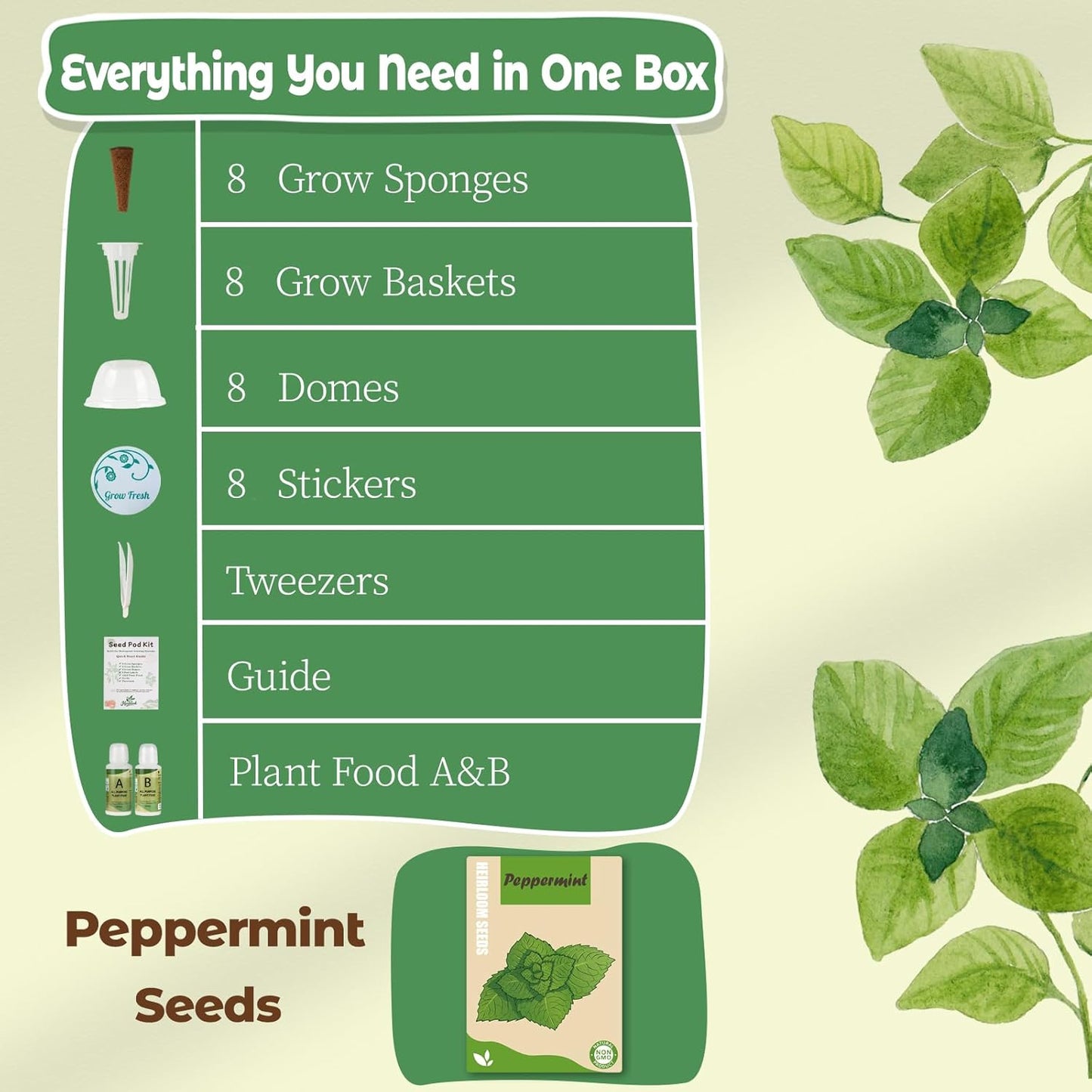 Herb Seed Pods Kit Hydroponic - Refill Pod for All Indoor Garden, 8 Grow Pods with Seeds of Peppermint, Compatible with All Hydroponics Growing Systems