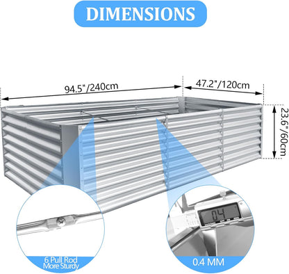 8x4x2ft Galvanized Raised Garden Bed, Planting Bed Kit, Galvanized Planter Raised Garden Boxes Outdoor, Large Metal Raised Garden Beds for Vegetables