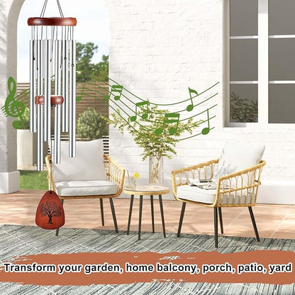 Wind Chimes for Outside, 32" Memorial Wind Chimes for Loss of Loved One Mother Father, Memorial Sympathy Gift Outdoor Garden Patio Decor, Bereavement Gift for Loss of Mom Dad (Classic Silver)