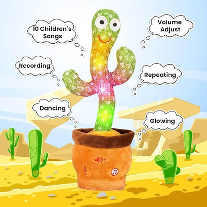Volume Adjustable Dancing Talking Cactus, Singing Repeating Recording Mimicking Cactus Baby Toys, Interactive Learning Tummy Time Toy for Toddler Boys Girls Funny