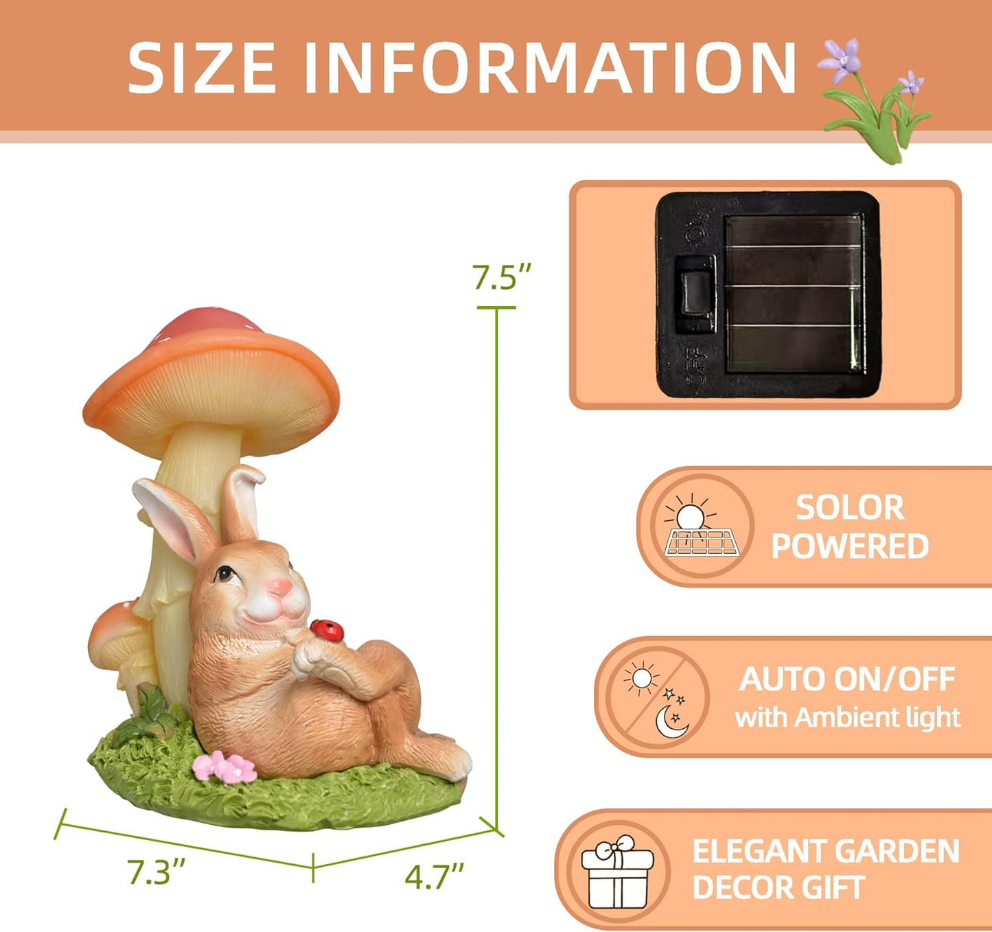 Solar Rabbit Garden Statues Outdoor Decor, Solar Garden Decor with Mushroom Lights, Resin Yard Decorations Outdoor for Patio, Porch, Balcony, Lawn Ornaments, Housewarming Birthday Gifts for Mom Women