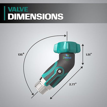 2WAYZ 45 Metal Hose Elbow, Heavy Duty Hose Adapter and Angle Connector with Water Shut Off Valve