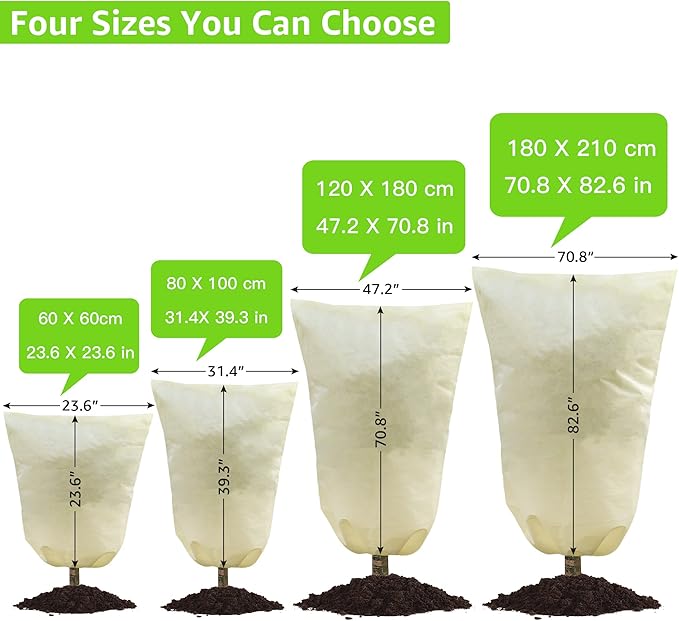 MIXC 4 Packs 2 Size Plant Covers Freeze Protection, Winter Plant Cover Cold Weather Tree Frost Cloth Warm Blankets Shrub Covers for Outdoor Plant (32''×39''+47''×71'')