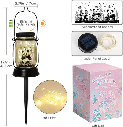 kyoryuger Panda Gifts for Women/Men/Kids Panda Solar Lanterns Mom Grandma Birthday Present Lantern Memorial Lights Solar Garden Decoration Outside for Yard, Patio,Backyard,Porch Torches