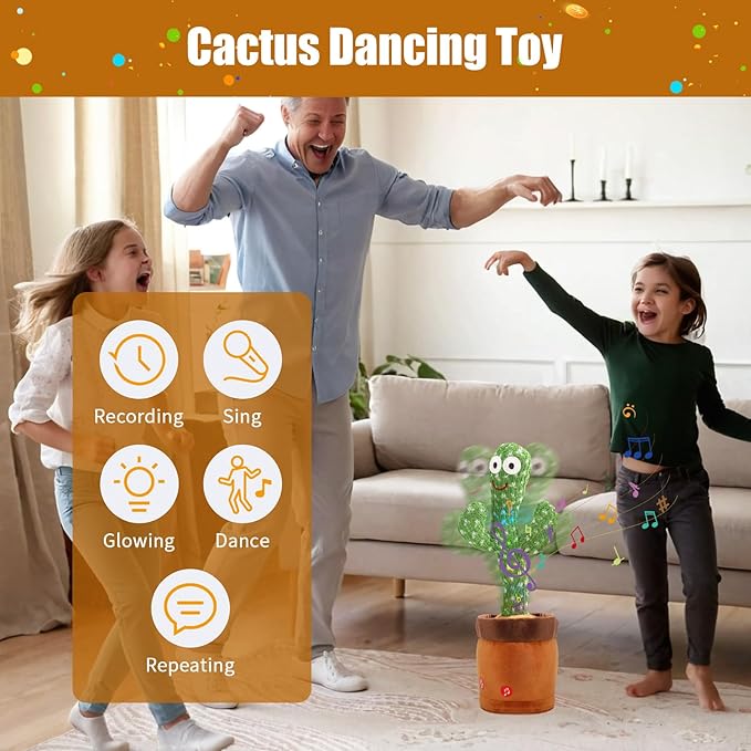 Dancing Talking Cactus Baby Toys 6-12 Months, Singing Cactus Baby Toy Mimicking Toy, Repeats What You Say, Interactive Light Up Toddler Infant Toys Gifts, Sing+Dancing+15S Recording+LED