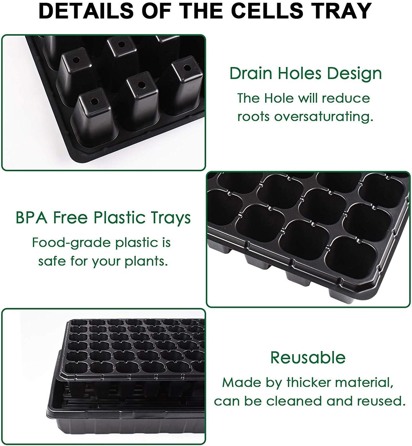 AIFUSI 10 Pack Seed Starter Kit, 72 Cell Seedling Trays Gardening Germination Plastic Tray Nursery Pots Mini Propagator Plant Grow Kit Plug Tray Starting Trays for Seedling Germination