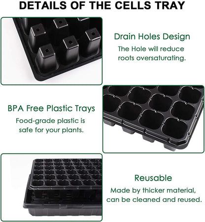 AIFUSI 10 Pack Seed Starter Kit, 72 Cell Seedling Trays Gardening Germination Plastic Tray Nursery Pots Mini Propagator Plant Grow Kit Plug Tray Starting Trays for Seedling Germination