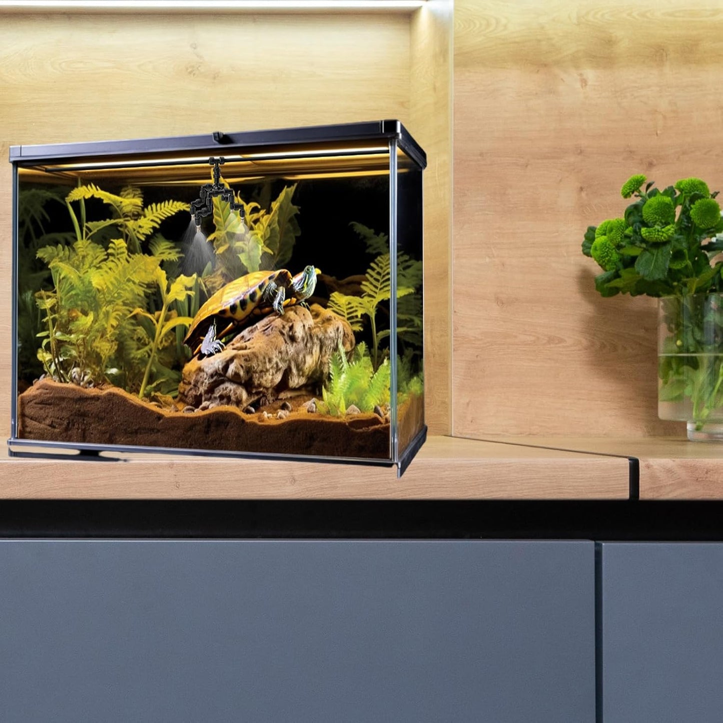 Reptile Mister Nozzles 360 Degree Adjustable Reptile Fogger Mist Sprinkler, Four-Head Black Misting Spray Nozzles for Aquarium Rainforest