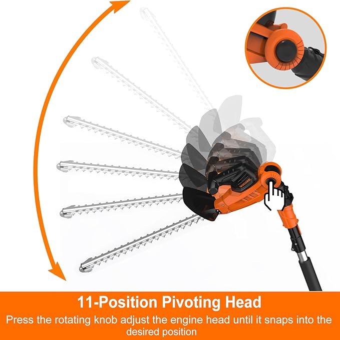 GARCARE 2 in 1 Pole Hedge Trimmer, Cordless Long Reach with 20V 4.0Ah Battery and Quick Charger, 20 inch Cutting Blade Length, 7/10 inch Cutting Capacity