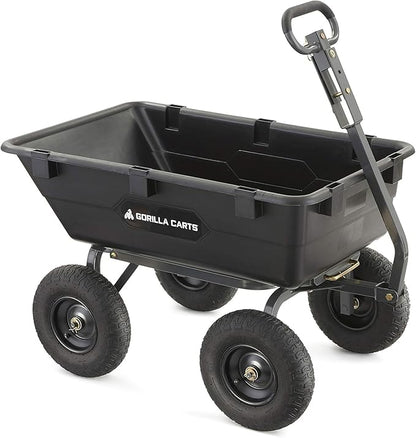 Gorilla Carts Heavy-Duty Poly Yard Dump Cart, 6 Cu Ft Tub, 1200 lb Haul Capacity, Black – Towable Utility Wagon with Quick-Release Dumping & Pneumatic Tires for Landscaping and Gardening