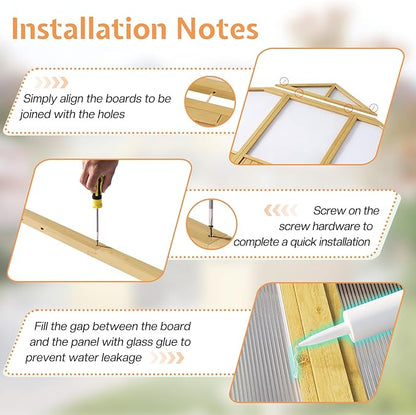 Jocisland 6x8x6.5 Ft Wooden Greenhouse, Pre-Assembled Solid Cedar Frame, Walk-in Design, Lockable Door, Adjustable Roof Vents, Polycarbonate Panels for Outdoor, Garden, Backyard