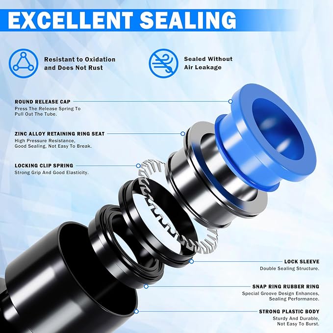 3/8" DOT Air Line with 22 Pcs Quick Connect Air Fittings Kit 50FT 3/8 DOT Air Lines with Push Lock Air Line Fittings Pneumatic Push to Connect Air Hose Fittings