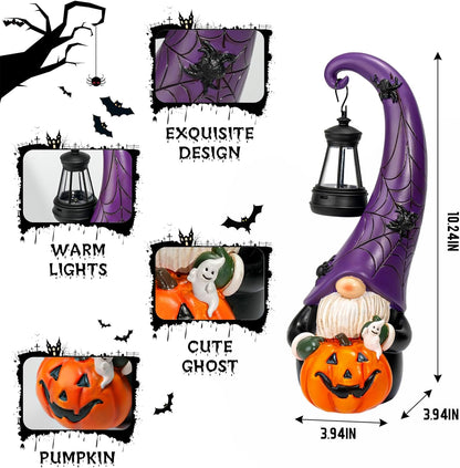 Halloween Decorations Garden Gnomes Statue Holding Pumpkins Decor Funny Gnome Figurines with Solar Light Halloween Party Decorations for Garden Porch Yard Lawn