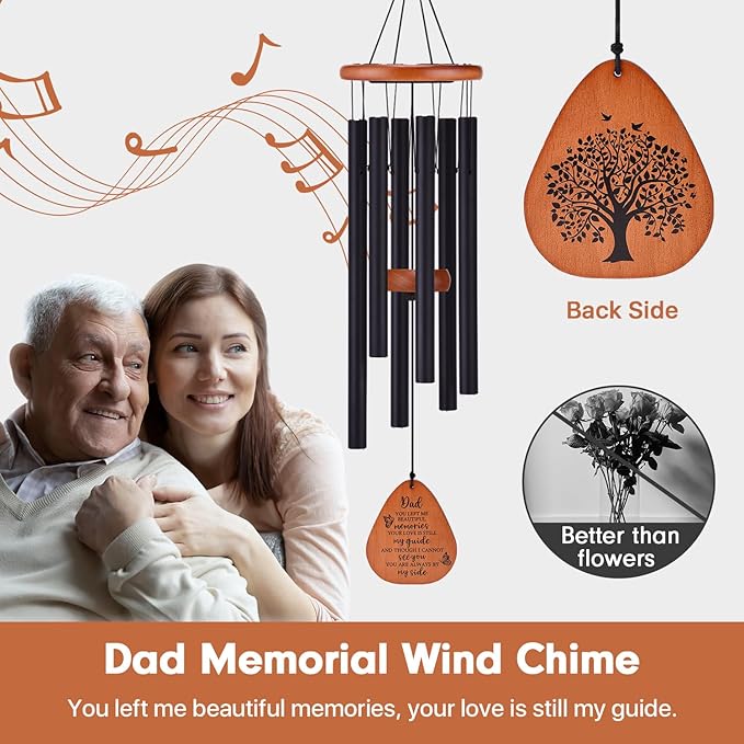Memorial Sympathy Gifts for Loss of Dad, 32" Memorial Wind Chimes for Loss of Father Sympathy Gift, Bereavement Gifts for Loss of Father, Windchimes in Memory of Dad