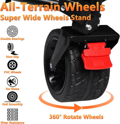 42" L Collapsible Foldable Wagon, 500LB Weight Capacity with 220L Heavy Duty Folding Cart,Utility Wagon with Big All-Terrain Beach Wheel, Drink Holders and 2 Bungee Cords,Black