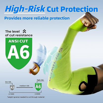 Schwer 2 Pairs AIR-SKIN ANSI A6 Cut Resistant Arm Sleeves for Men & Women High Risk Work, Non-PFAS Arm Protectors for Thin Skin and Bruising, UPF50+ UV Protection Cooling Gardening Sleeves for Farming