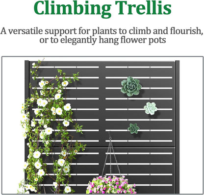 Metal Raised Garden Bed with Trellis, 2 in 1 Trellis with Planter Box & Privacy Screen for Climbing Plants, Vine, Outdoor Standing Flower Beds with Drainage Holes, 35.4"L x 15.7"W x 70.9"H, Black