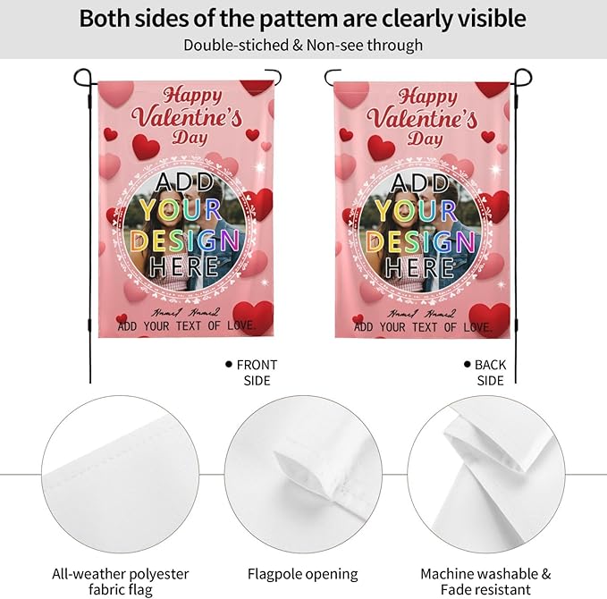 Custom Valentine Garden Flag for Outdoor Personalized Valentines Yard Flags Decor Customized Flag Add Your Own Picture Text House Lawn Banner Double Sided Home Wall Decoration 12.5x18 28x40