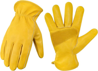 Leather Work Gloves for Men & Women, Reinforced Durable Gardening Gloves,Cowhide Work Gloves,Puncture & Cut Resistant
