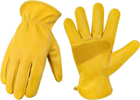 Leather Work Gloves for Men & Women, Reinforced Durable Gardening Gloves,Cowhide Work Gloves,Puncture & Cut Resistant