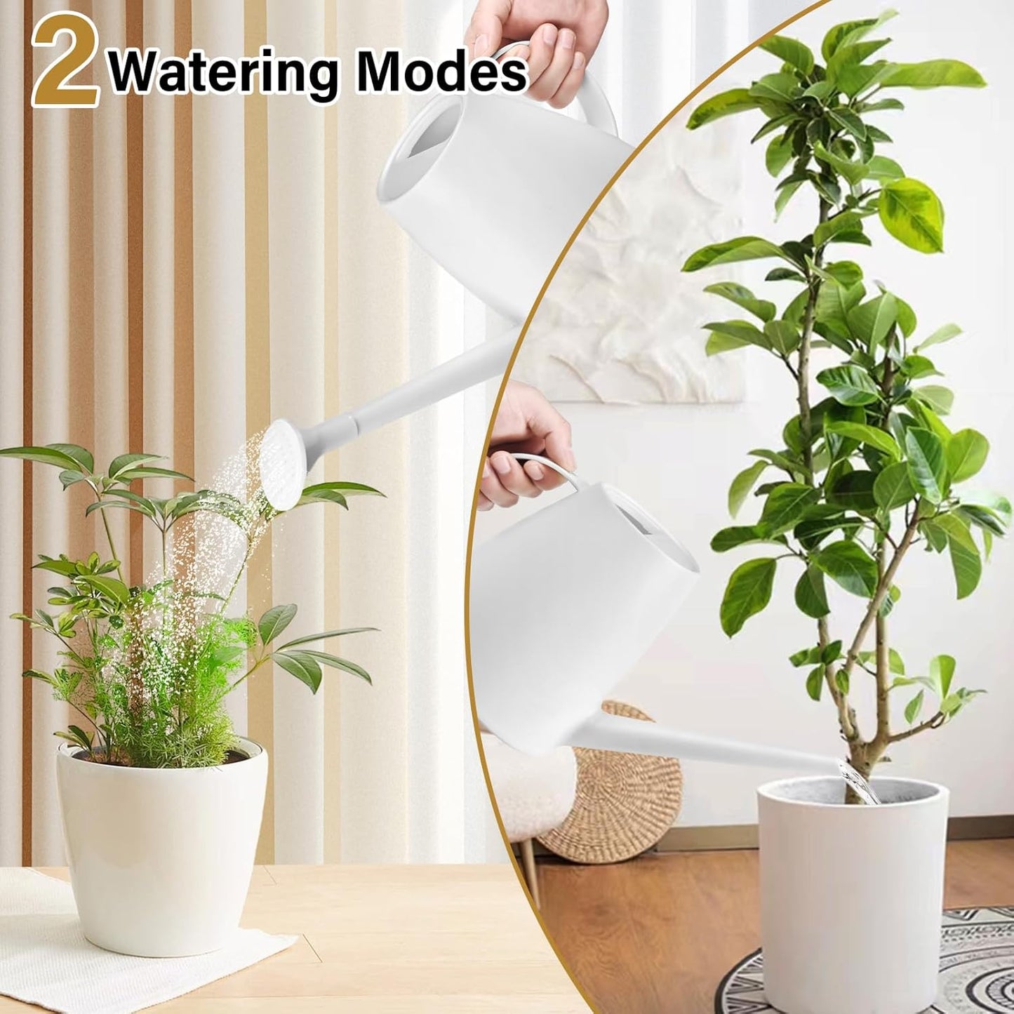 Plastic Watering Can - for Indoor and Outdoor House Plant Garden - with Long Spout - 1/2 Gallon - White