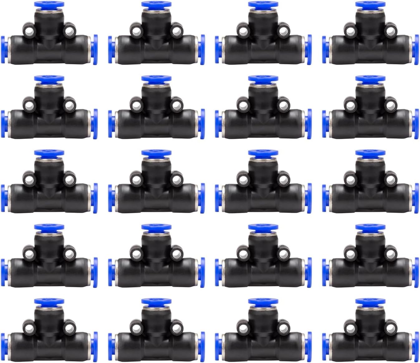 1/4 inch Air Hose T Connector Plastic Pneumatic Quick Push to Connect Tee Fitting (20Pcs)