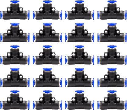 1/4 inch Air Hose T Connector Plastic Pneumatic Quick Push to Connect Tee Fitting (20Pcs)