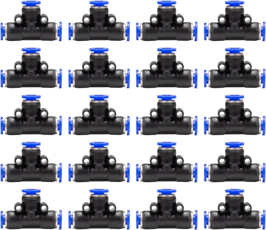 1/4 inch Air Hose T Connector Plastic Pneumatic Quick Push to Connect Tee Fitting (20Pcs)