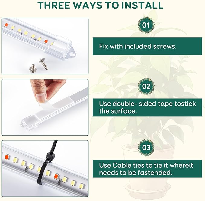 2-Bar Grow Light Strips for Indoor Plants, 16" Full Spectrum Plant Lights, 6500K Sunlike Grow Lights with 6/12/18H Timer, 5-Level Dimmable for Indoor Growing