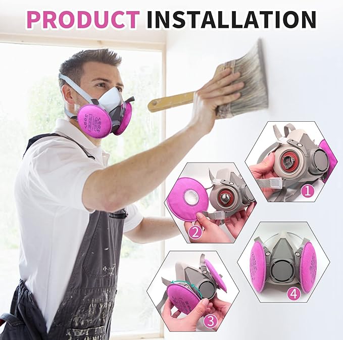 Reusable Respirator Mask - Respirator Mask with Filters, Dust Mask for Spray Paint Chemicals Epoxy Resin