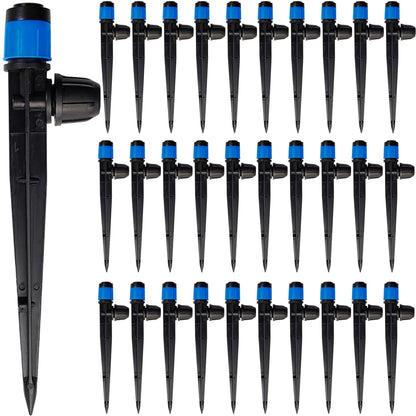 GXXMEI 30PCS Drip Irrigation Emitters with Stake, 360°Adjustable Fan Sprayer Water Flow Lock Barbed Dripper for 1/4" Drip Irrigation Tubing Garden Irrigation Sprayer for DIY Garden Irrigation System