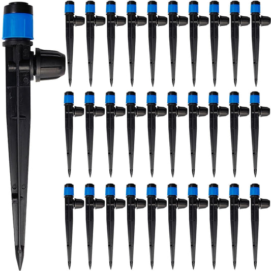 GXXMEI 30PCS Drip Irrigation Emitters with Stake, 360°Adjustable Fan Sprayer Water Flow Lock Barbed Dripper for 1/4" Drip Irrigation Tubing Garden Irrigation Sprayer for DIY Garden Irrigation System