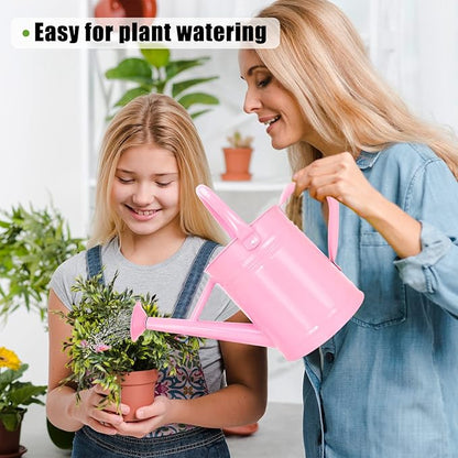 Metal Watering Can (1 Gallon) for Outdoor&Indoor Plants with Free Small Watering can for Kids, Plant Watering Can with Removable spout, Perfect for Garden Flower, Houseplants, Pink