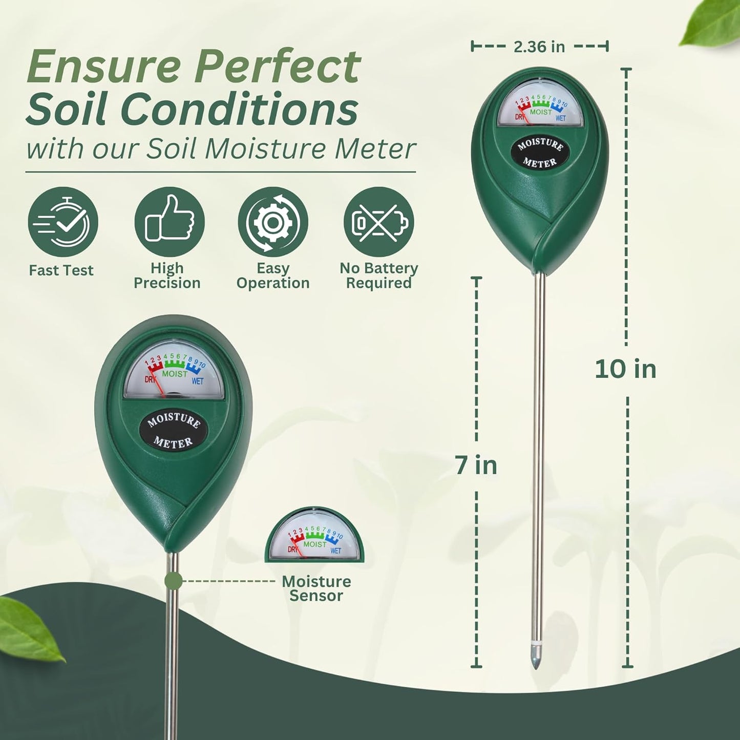 Soil Moisture Meter for Indoor Plants, Accurate Plant Soil Moisture Meter with Precision Sensors, Easy to Use, Compact and Ergonomic Design, The Ultimate Water Measurer for Plants