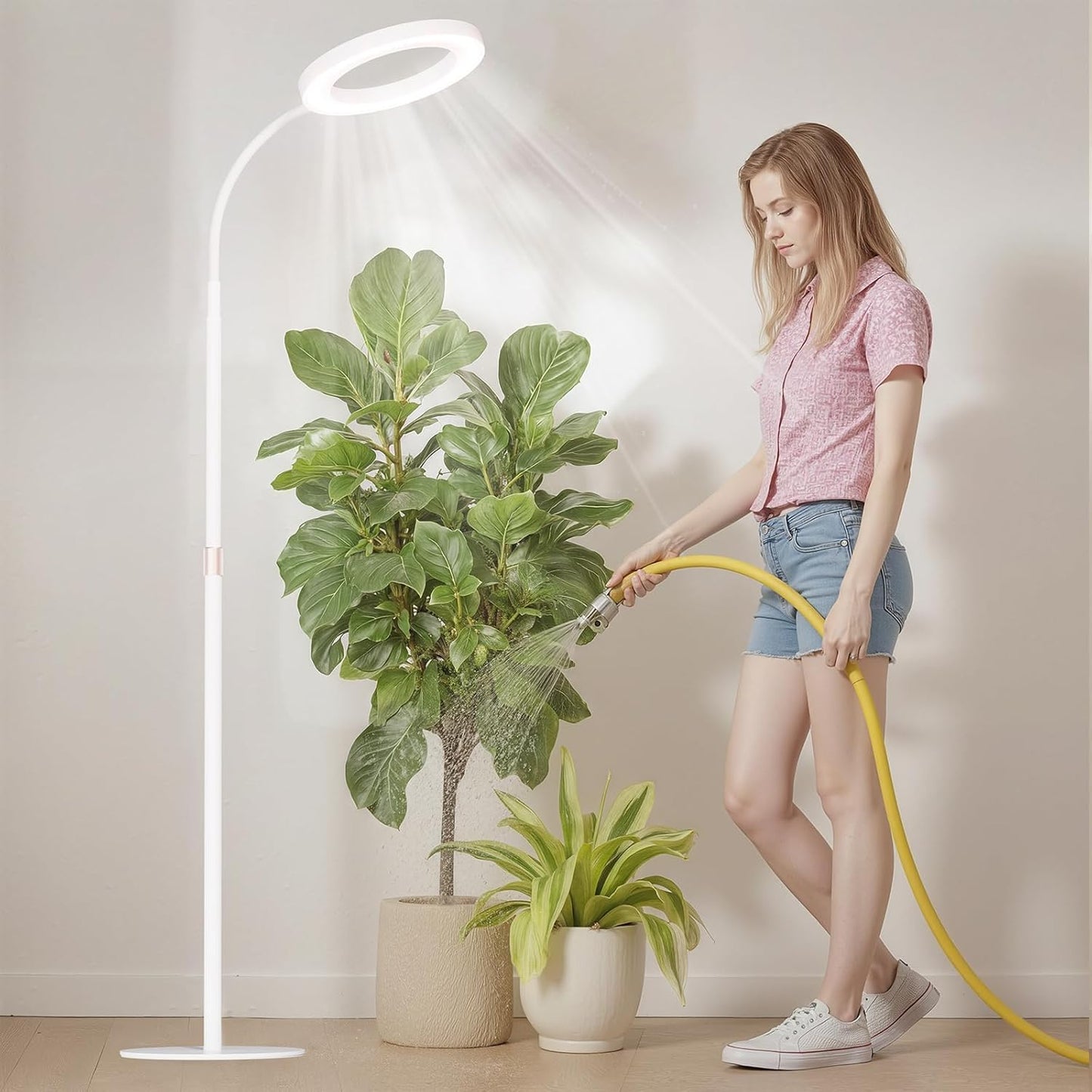 bseah Plant Grow Light for Indoor Plants, Full Spectrum Grow Lamp with Pedestal Stand, Automatic Timer for 3H/9H/12H, Height Adjustable 51-67in White