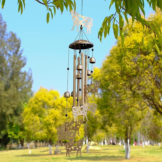 Cow Wind Chimes for Outside, Metal Windchimes Outdoors, Cow Gifts for Women/Men, Memorial/Birthday Gifts, Garden Decor for Outside, Patio or Yard, Durable Chimes for Outdoors