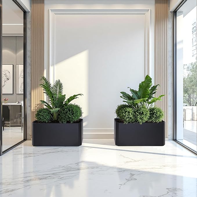 Steel Planter Box-36"x15"x15"-Large Rectangular Planter Indoor or Outdoor Black Matel Planter Box Commercial Residential for Patio Porch Deck Home Backyard