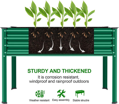 Land Guard Galvanized Large Metal Raised Garden Bed with Legs for Vegetables (Green)