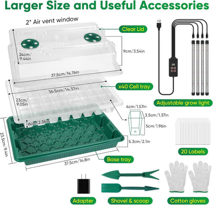BlumWay Seed Starter Tray with Grow Light,80-Cells Seedling Tray with Humidity Dome/Indoor Grow Kit,1-24 Hours Timed Light Plant Starter Set,White&Blue&Red Grow Light